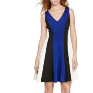 👗 LAUREN RALPH LAUREN Colorblock Dress | Size 10 | Black/Blue/White 👗